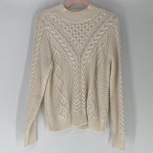 PHILOSOPHY Cable Knit Sweater Mock Turtleneck Ivory Large Cozy Cotton Blend